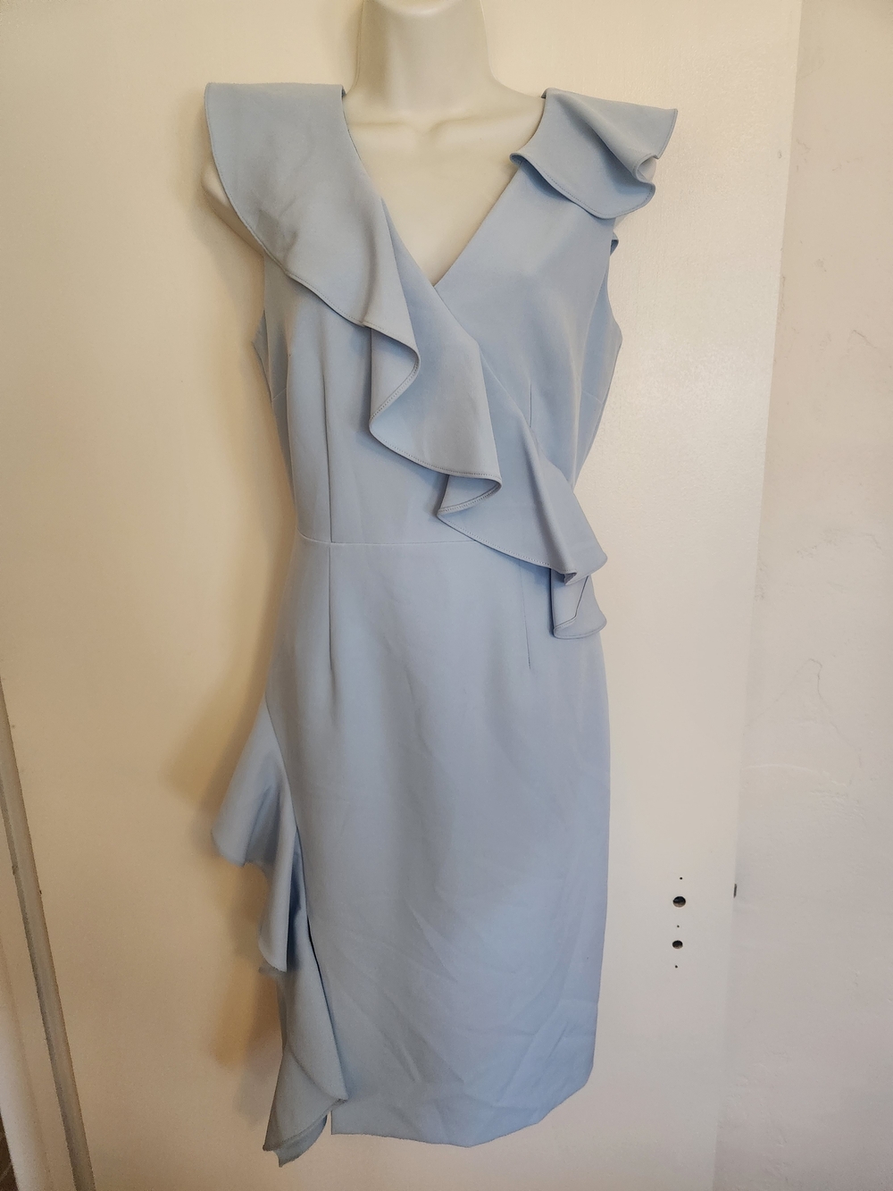 Gianni Bini Pale Blue Ruffle Wrap Midi Dress Sz 4 NWOT Cocktail Wedding Brunch